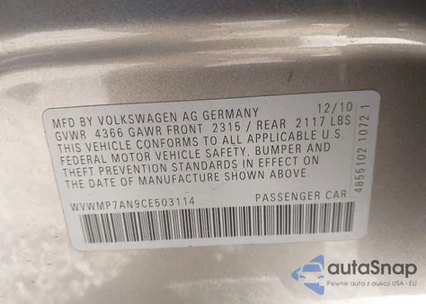 2012 Volkswagen Cc Sport из США, поврежденный, VIN WVWMP7AN9CE503114